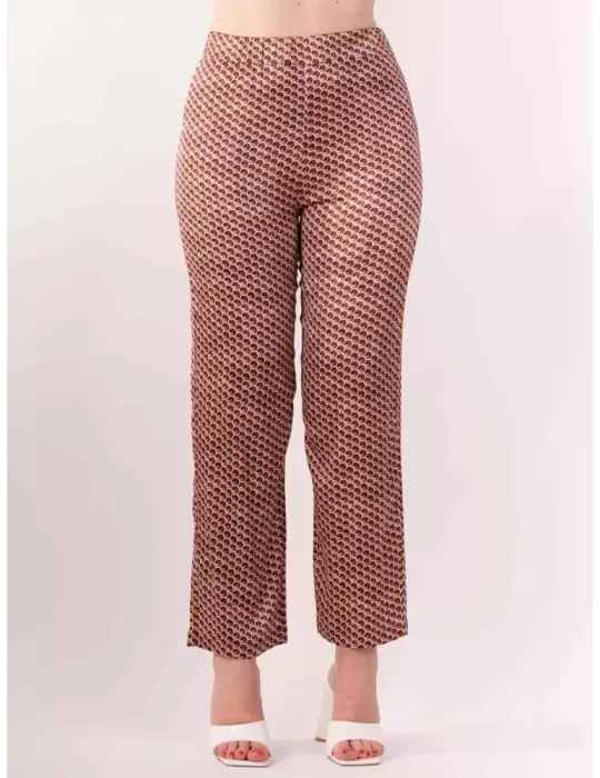 Frida Madè brown micro printed silk pull-on cigarette trousers Frida Madè brown micro printed silk pull-on cigarette trousers