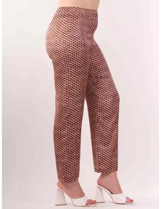 Frida Madè brown micro printed silk pull-on cigarette trousers