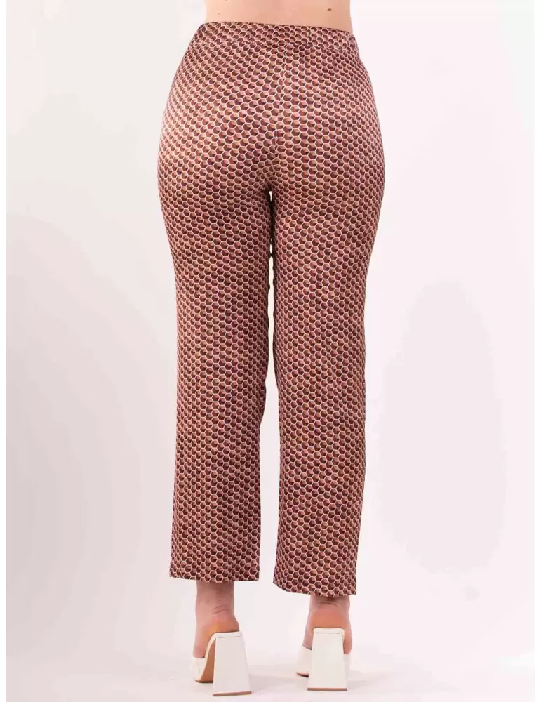 Frida Madè brown micro printed silk pull-on cigarette trousers