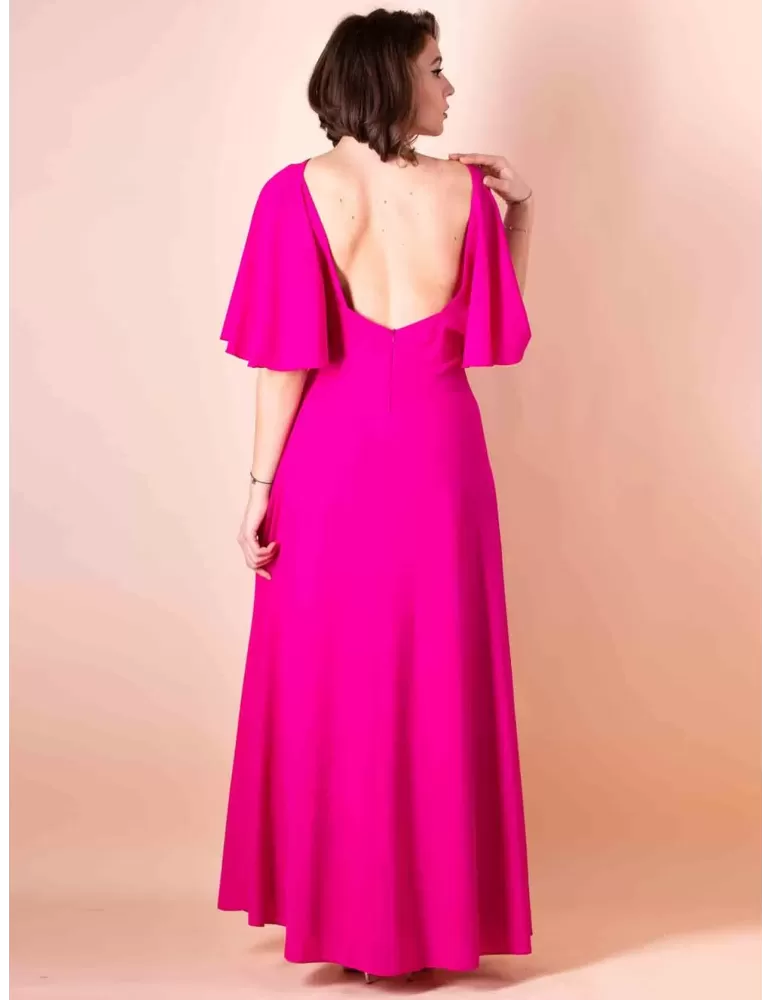 Casting fuchsia low back long dress front split plus size available
