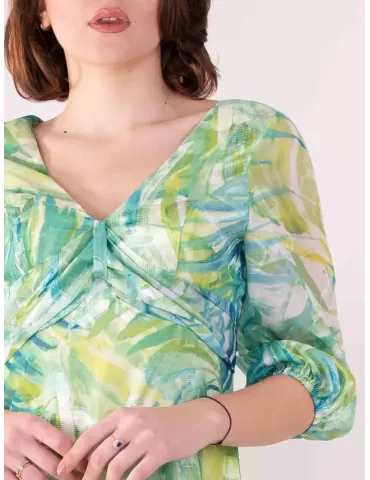 Casting green and turquoise sleeves floral silk midi dress 2
