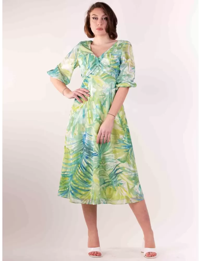 Casting green and turquoise sleeves floral silk midi dress Casting green and turquoise sleeves floral silk midi dress