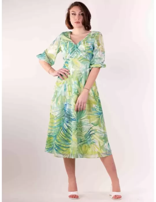 Casting 2023 | Plus size green floral silk midi dress with sleeves Casting 2023 | Plus size green floral silk midi dress with sleeves