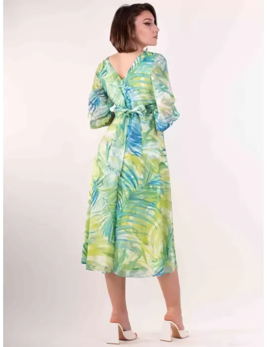 Casting 2023 | Plus size green floral silk midi dress with sleeves