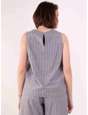 Volpato online | Canotta blusa di cotone grigio gessato bianco 2