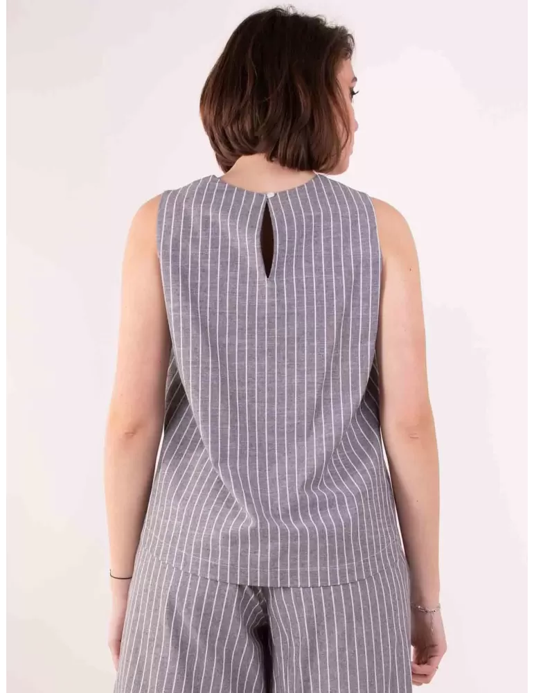 Volpato Italy melange grey pinstriped cotton top shirt