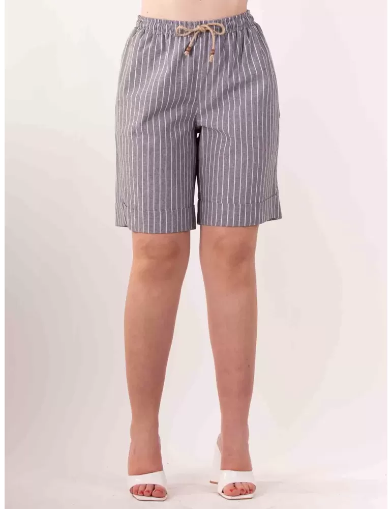 Volpato Italy melange grey and white striped cotton shorts Volpato Italy melange grey and white striped cotton shorts