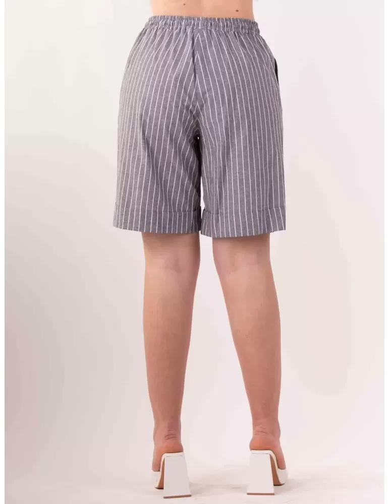 Volpato Italy | Melange grey pinstriped cotton shorts bermuda pants