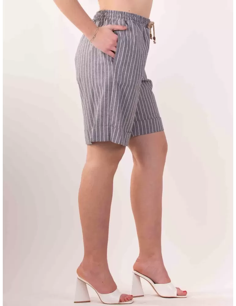 Volpato Italy | Melange grey pinstriped cotton shorts bermuda pants