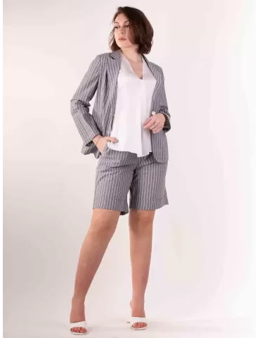 Volpato maglieria | Bermuda di cotone righe grigio e bianco fino tg52 2