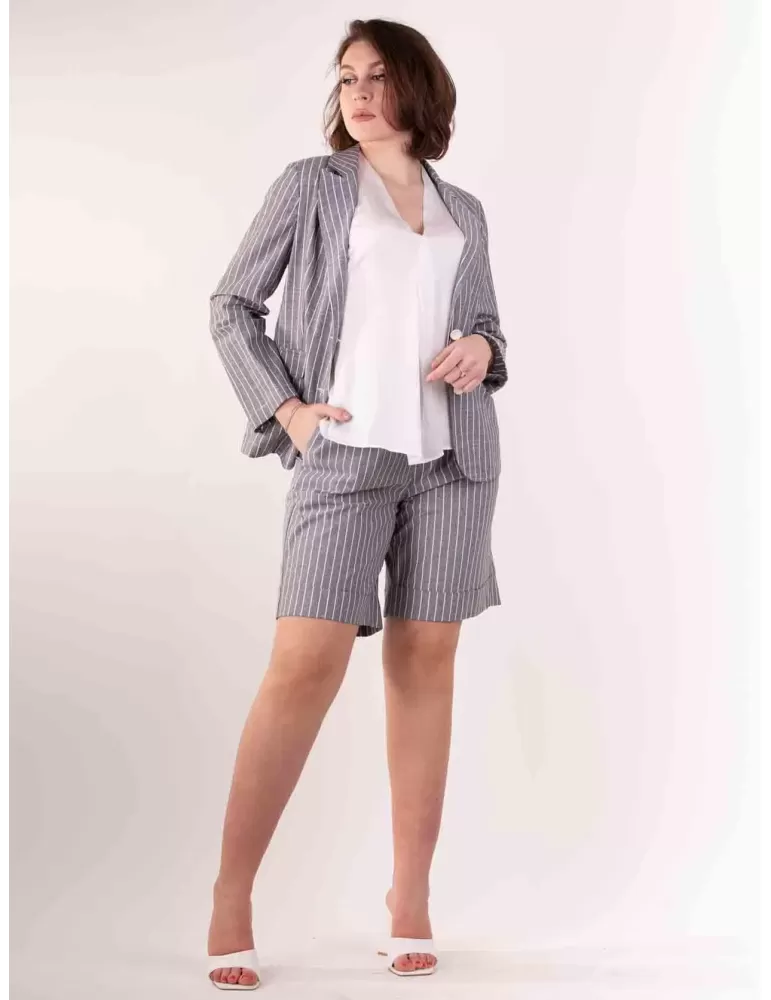 Volpato Italy melange grey and white striped cotton shorts