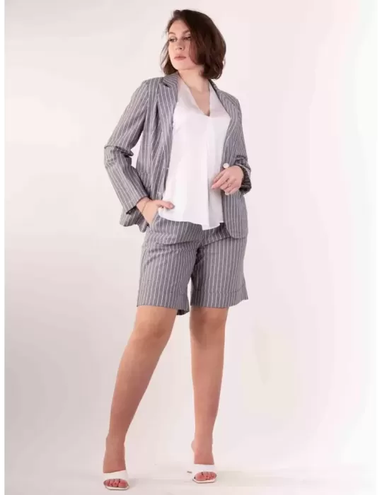 Volpato Italy | Melange grey pinstriped cotton shorts bermuda pants