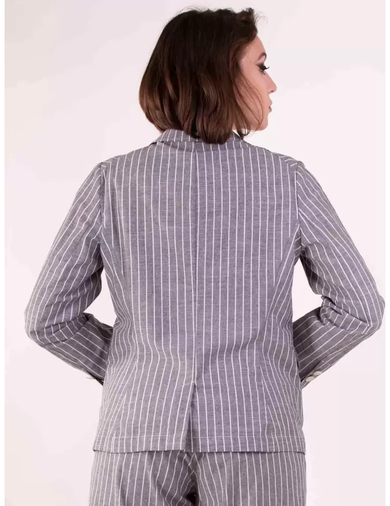 Volpato Italy | Grey white striped cotton blazer jacket also plus size