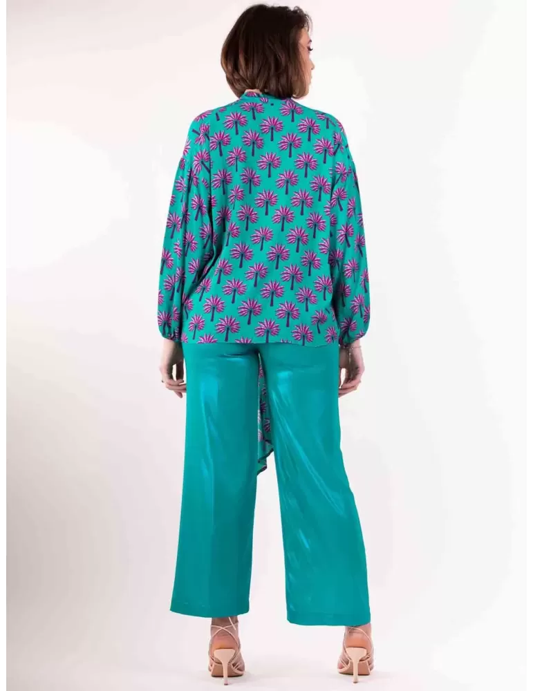 Maesta Milano online | Camicia verde tiffany fantasia fucsia con nodo