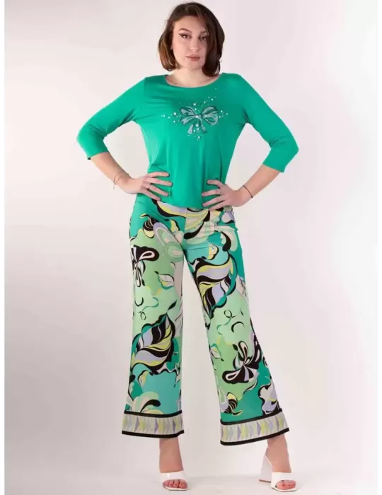 Francesca Mercuriali T-shirt verde con fiocco strass fino alla tg 60