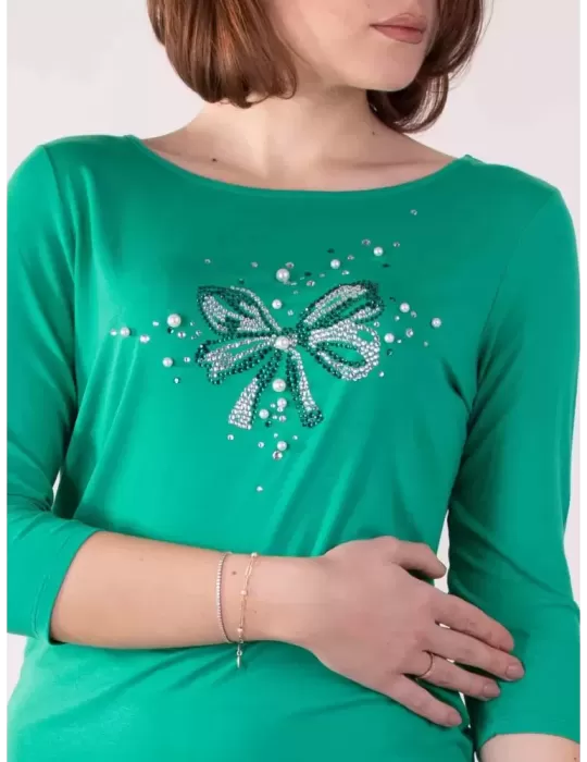 Francesca Mercuriali T-shirt verde con fiocco strass fino alla tg 60