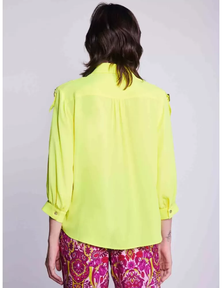 Zanetti Italy lemon yellow silk wide shirt