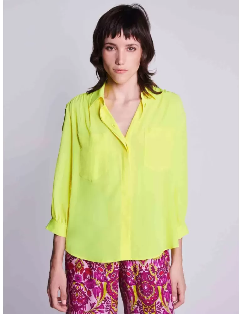 Zanetti Italy | Lemon yellow silk wide shirt plus size available Zanetti Italy | Lemon yellow silk wide shirt plus size available