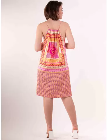 Frida Madè 2023 | Fuchsia and orange silk printed sundress 2