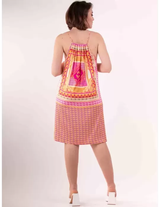 Frida Madè 2023 | Fuchsia and orange silk printed sundress
