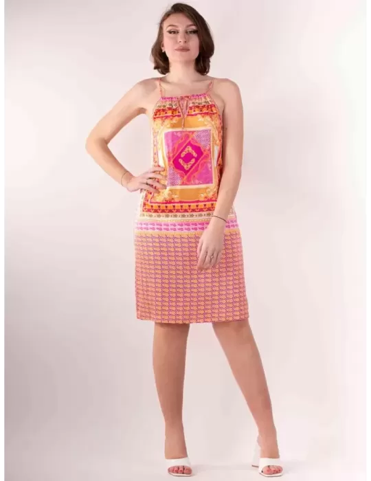 Frida Madè 2023 | Fuchsia and orange silk printed sundress Frida Madè 2023 | Fuchsia and orange silk printed sundress