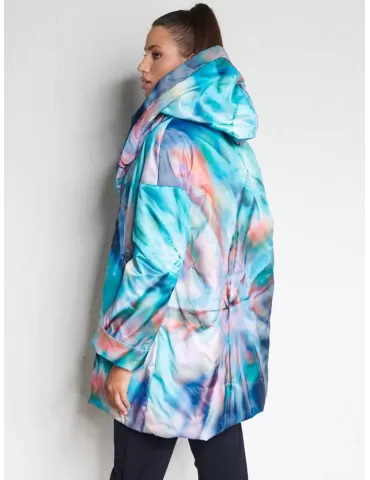 Over size turquoise printed parka hooded jacket 2