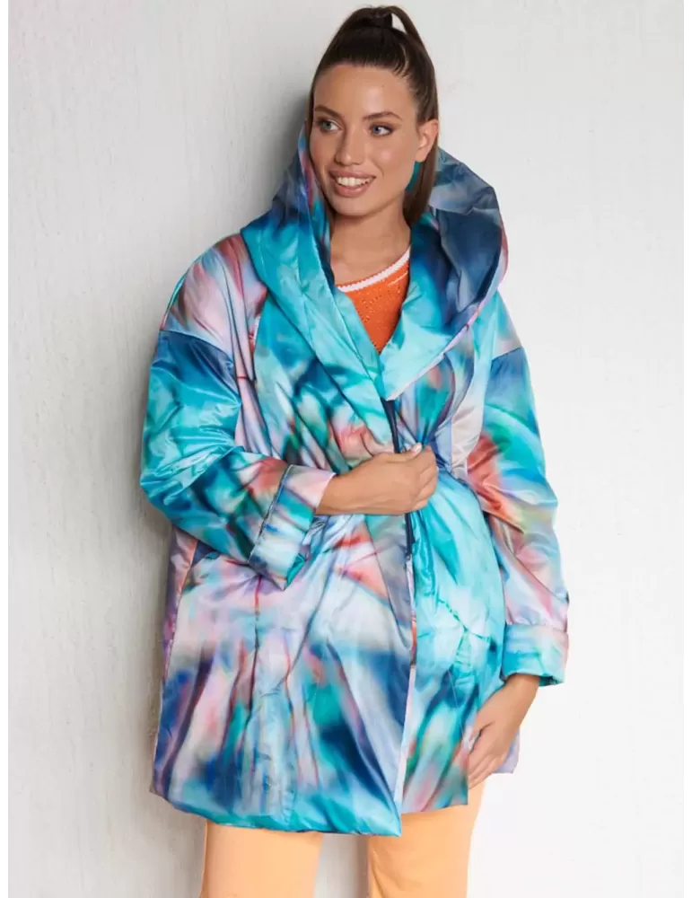 My day Woman | Over size turquoise printed parka hooded jacket My day Woman | Over size turquoise printed parka hooded jacket