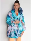 Over size turquoise printed parka hooded jacket