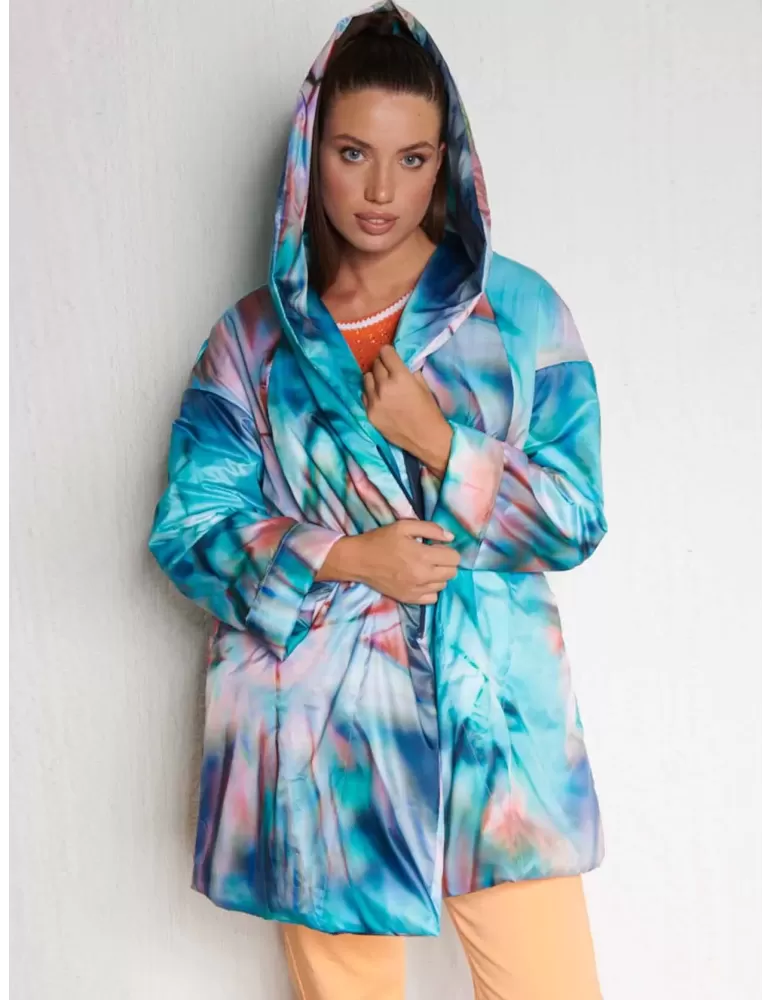 My day Woman | Over size turquoise printed parka hooded jacket