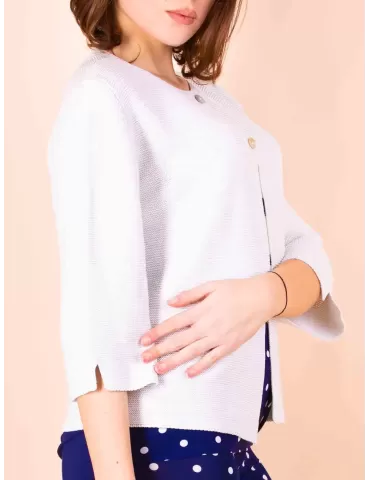Volpato white cotton knitted jacket with silver lurex thread 2