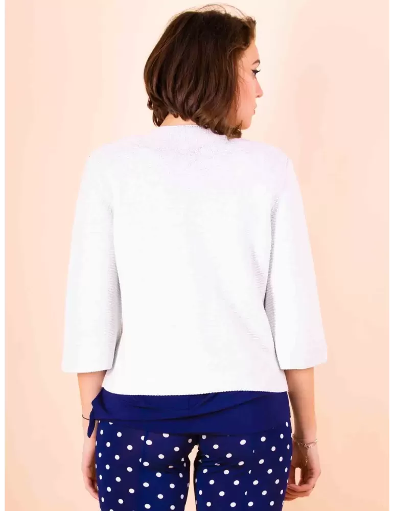 Volpato white cotton knitted jacket with silver lurex thread