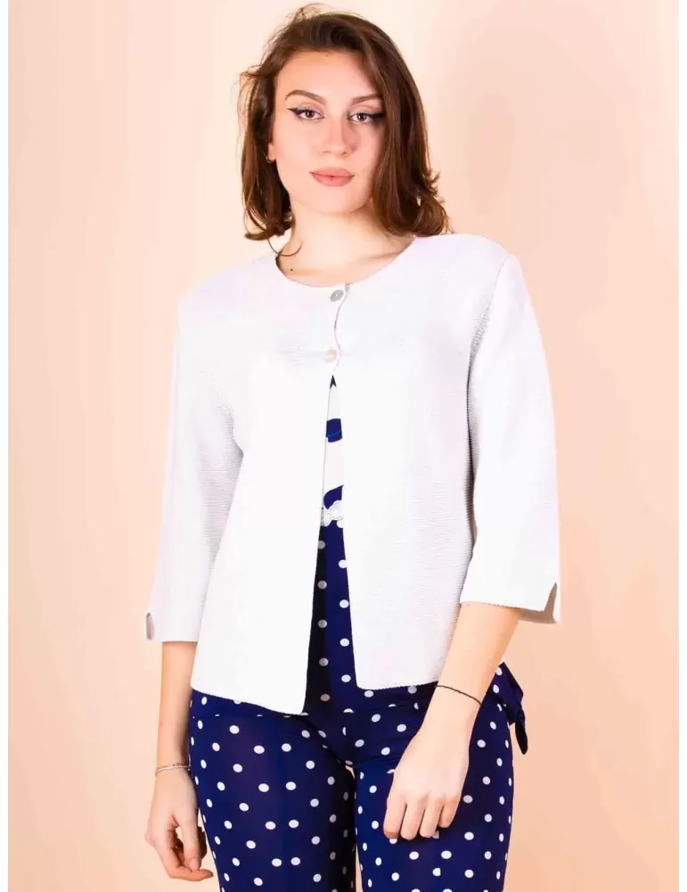 Volpato white cotton knitted jacket with silver lurex thread Volpato white cotton knitted jacket with silver lurex thread