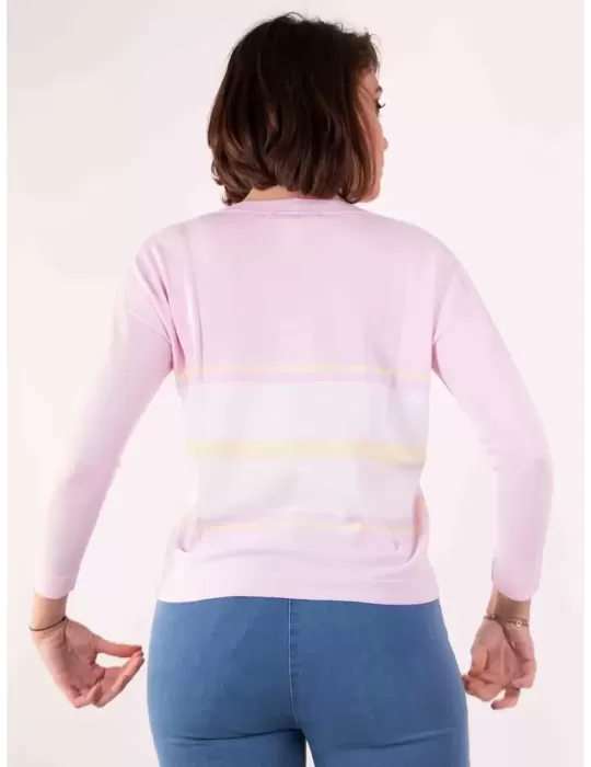 Riva Tricot Italy pink viscose white and yellow striped sweater