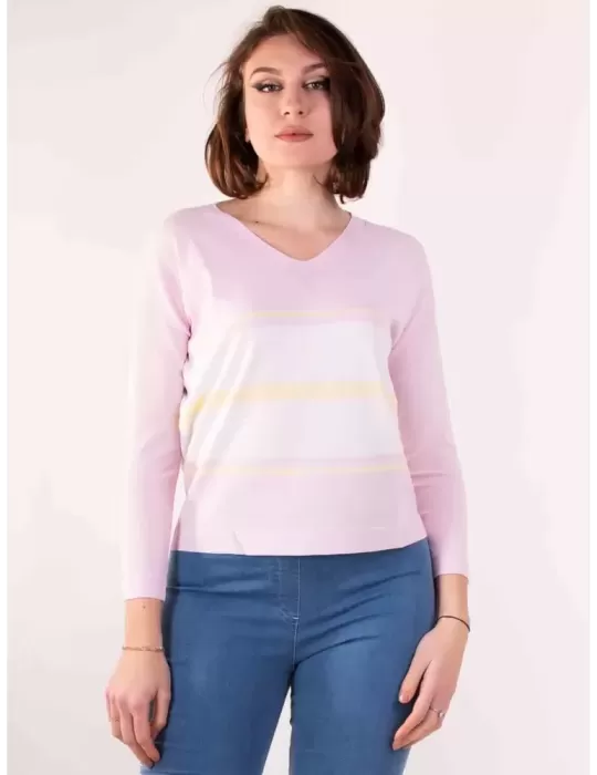 Riva Tricot Italy pink viscose white and yellow striped sweater Riva Tricot Italy pink viscose white and yellow striped sweater