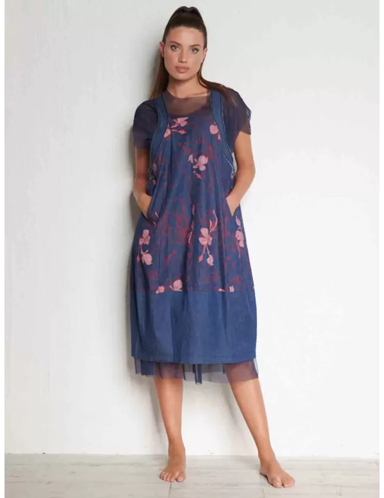May Day Blue light cotton denim overalls summer baloon sundress