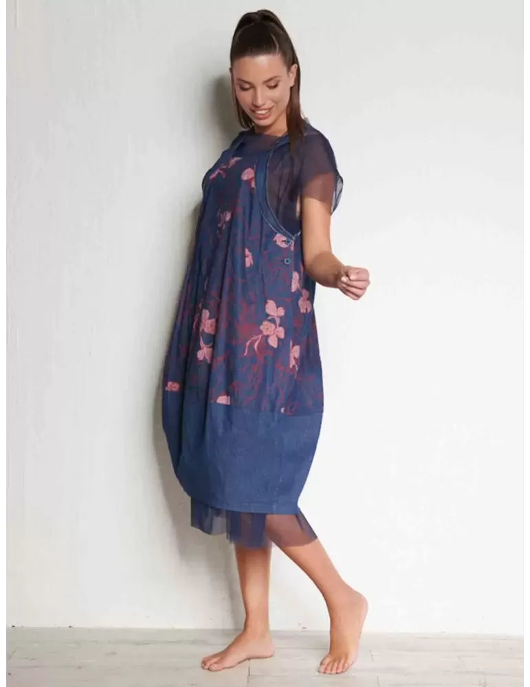 May Day Blue light cotton denim overalls summer baloon sundress