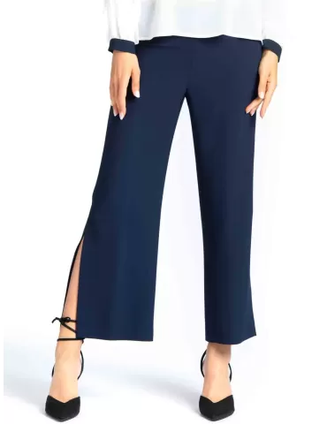 Volpato Glam | Pantaloni palazzo con spacco laterale in cady blu 2