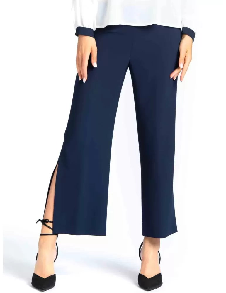 Volpato Glam | Pantaloni palazzo con spacco laterale in cady blu