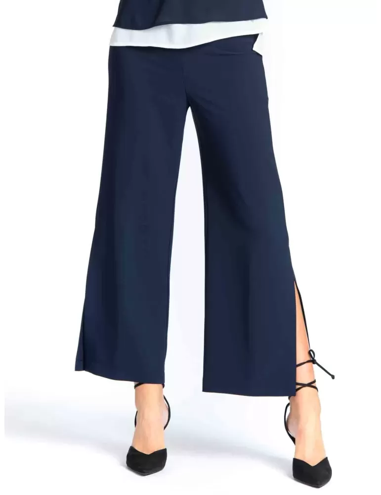 Volpato Glam | Pantaloni palazzo con spacco laterale in cady blu Volpato Glam | Pantaloni palazzo con spacco laterale in cady blu