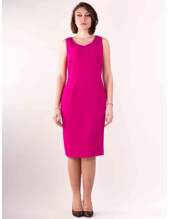 Maesta Milano plus size fuchsia silk bodycon sheath dress sleeveless