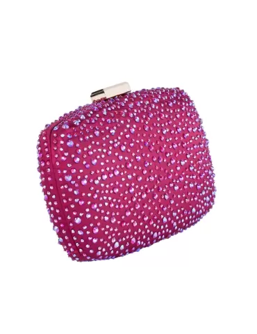 Fuchsia silk purse jewel bag with iridescent rhinestones 2