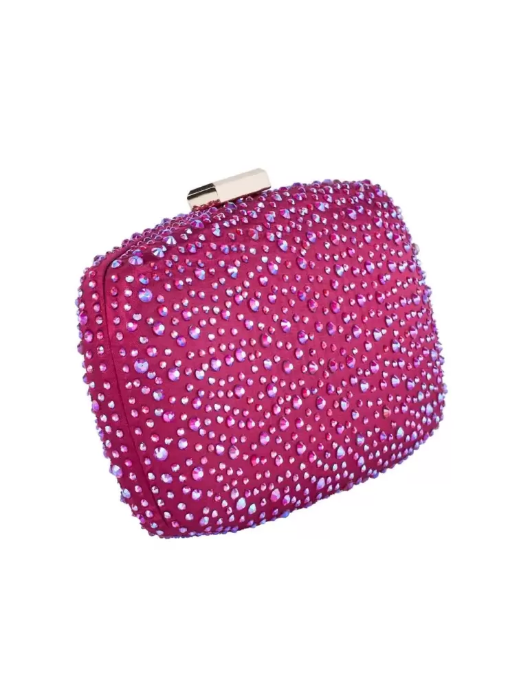 Fuchsia silk purse jewel bag with iridescent rhinestones | Anna Cecere aca0154