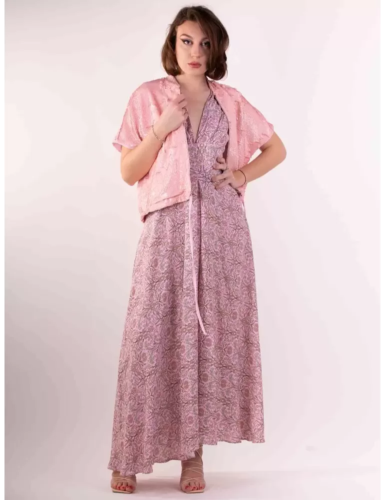 Maesta Milano | Abito lungo in seta rosa fantasia melograni fino tg 54