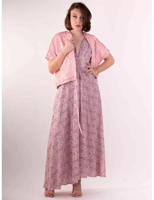 Maesta Milano 2023 | Plus size pink floral silk long dress