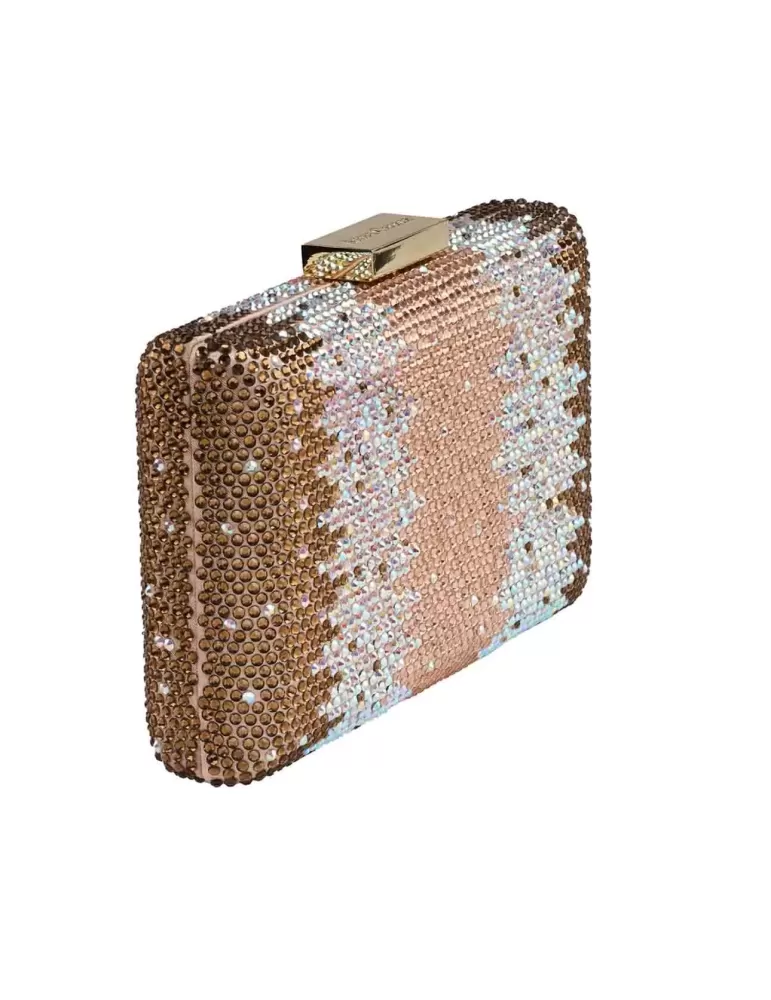 Anna Cecere bronze pink silk purse jewel bag with rhinestones