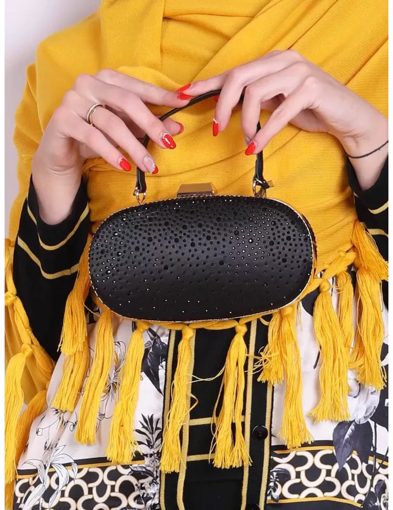 Anna Cecere bags | Borsa cerimonia ovale in raso nero e strass aca0113