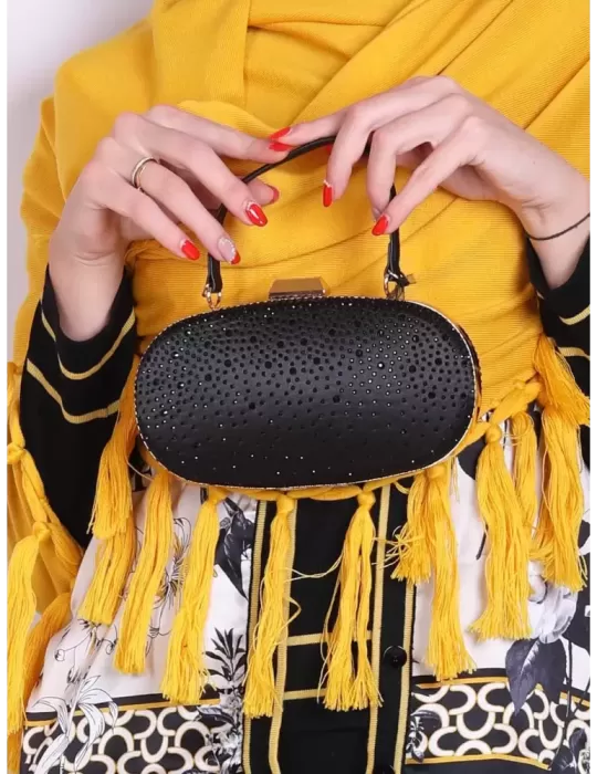 Anna Cecere bags | Borsa cerimonia ovale in raso nero e strass aca0113