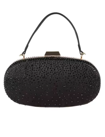 Anna Cecere bags | Borsa cerimonia ovale in raso nero e strass aca0113