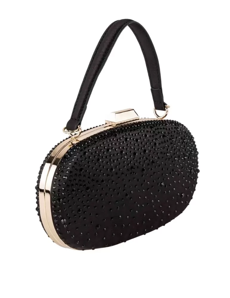Anna Cecere black silk purse formal bag with rhinestones