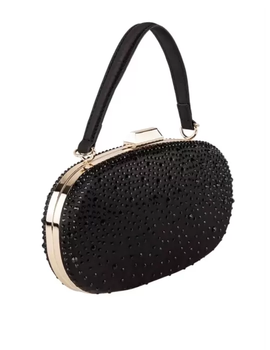 Anna Cecere bags | Borsa cerimonia ovale in raso nero e strass aca0113